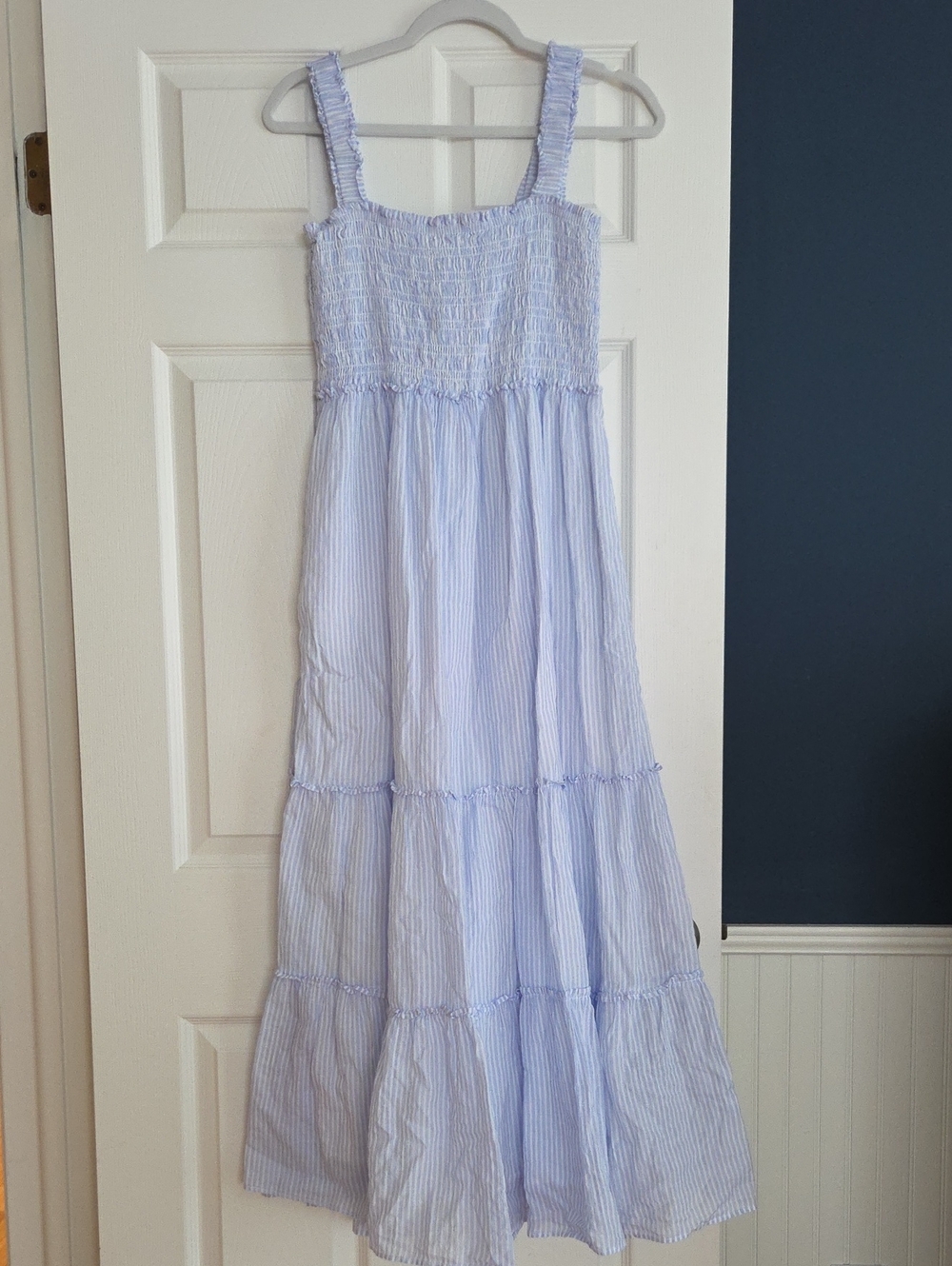 Lilly Pulitzer Light Blue & White Striped Smocked Maxi Dress